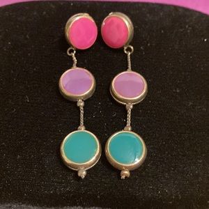 Vintage enameled tri-circle drop earrings